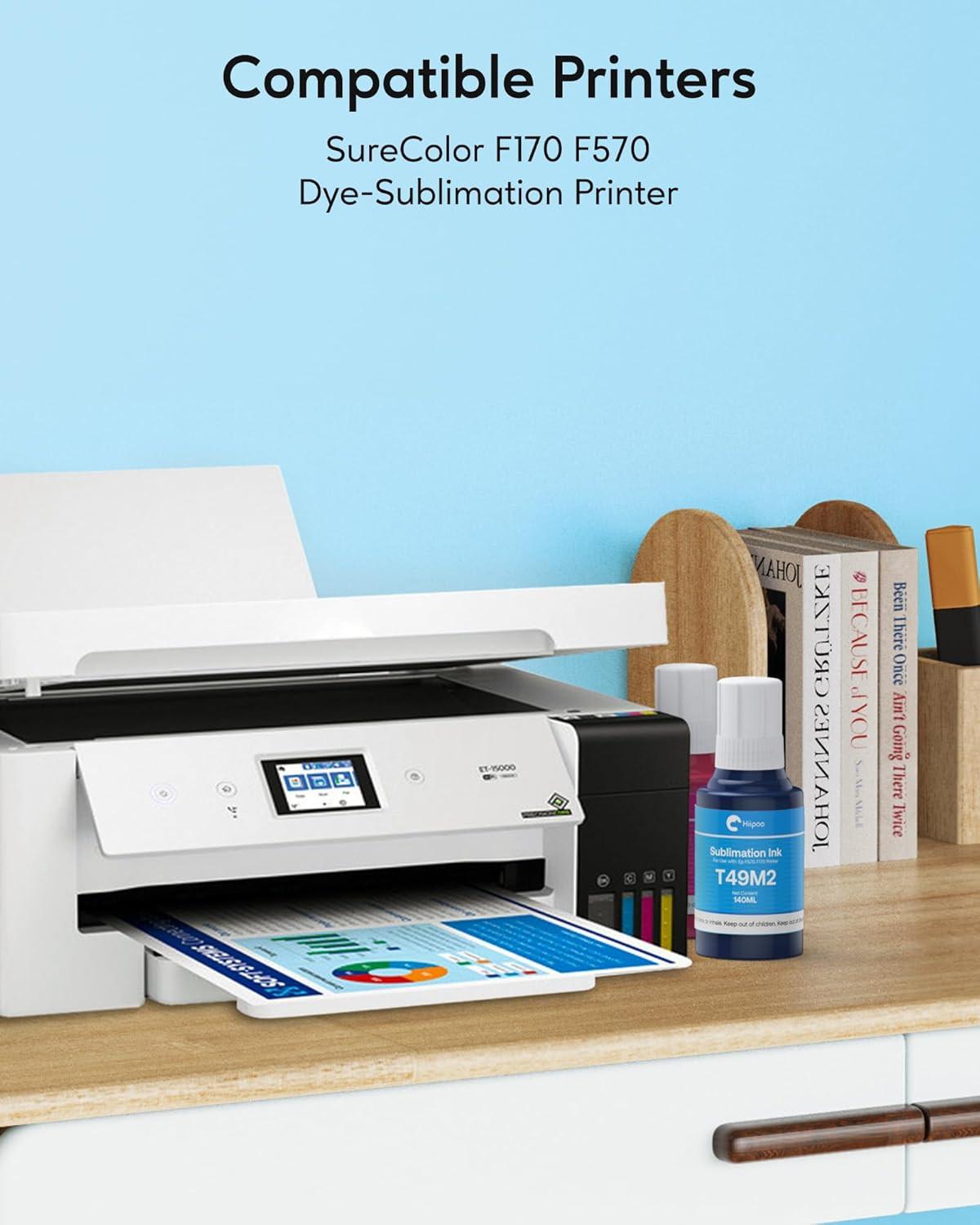 Hiipoo 560ML T49M Sublimation Ink for Epson Surecolor F170 F570 Sublimation Printer(T49M1 T49M2 T49M3 T49M4 Autofill/ICC-Free/Anti-UV).