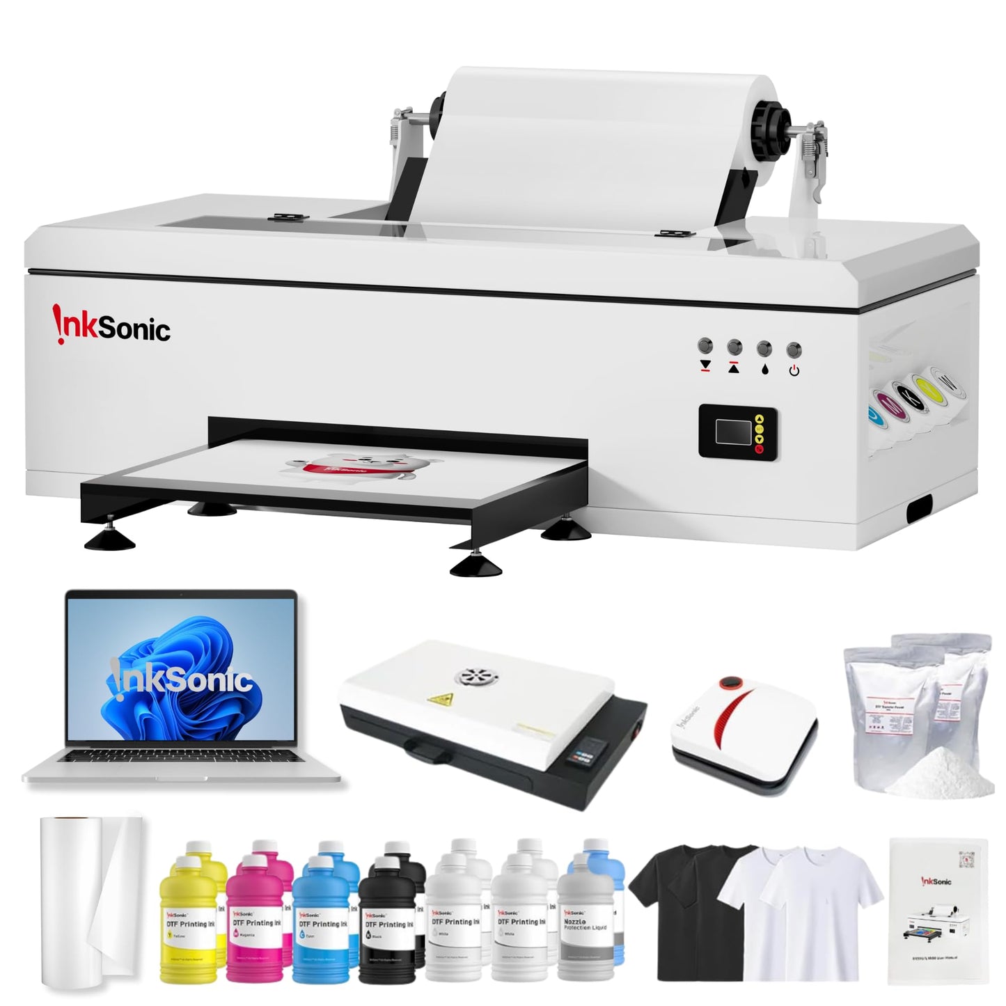 InkSonic R1390 DTF Printer Machine, A3 T-Shirt Printing Machine with Oven, 13" Format DTF Printer Bundles, T-Shirt Maker for Clothes Design,Direct to Film Heat Transfer, White Ink Circulation,1390.