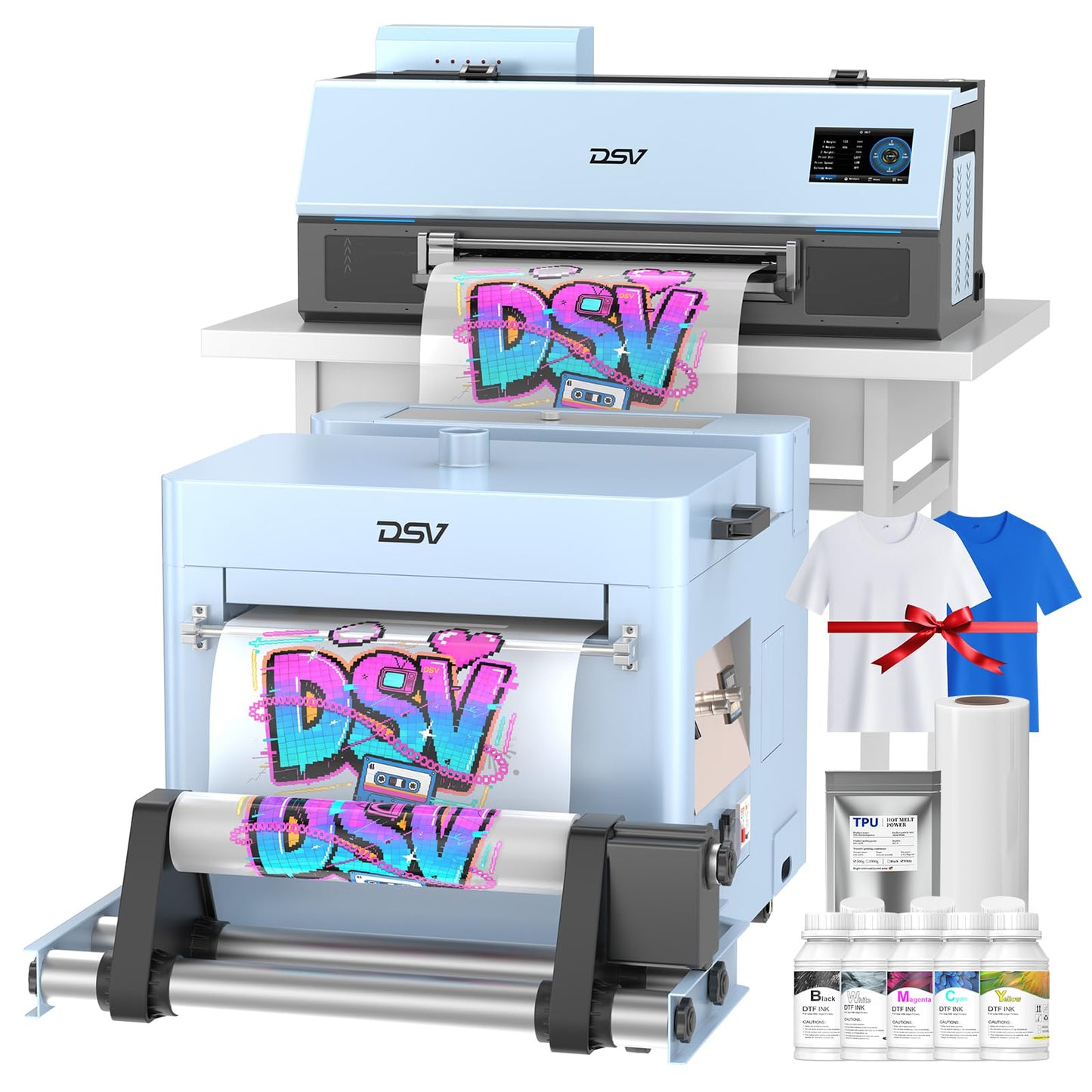 DSV A3 XP600 DTF Printer with Shaker & Air Purifier, 2X Faster Than L1800, 4.5" LED Touch Screen, White Ink Circulation & Auto-Cleaning, 24/7 Auto-Maintenance, 2-Year Free Ink for T-Shirt Printing.
