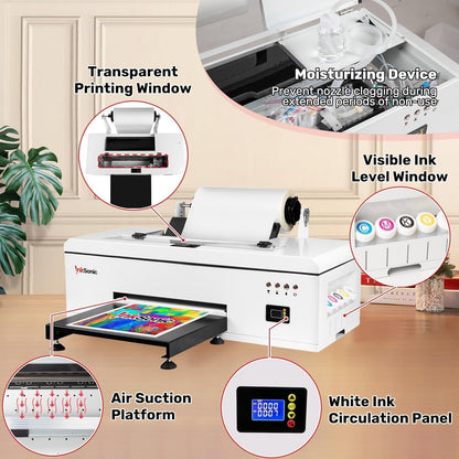 InkSonic R1390 DTF Printer Machine, A3 T-Shirt Printing Machine with Oven, 13" Format DTF Printer Bundles, T-Shirt Maker for Clothes Design,Direct to Film Heat Transfer, White Ink Circulation,1390.