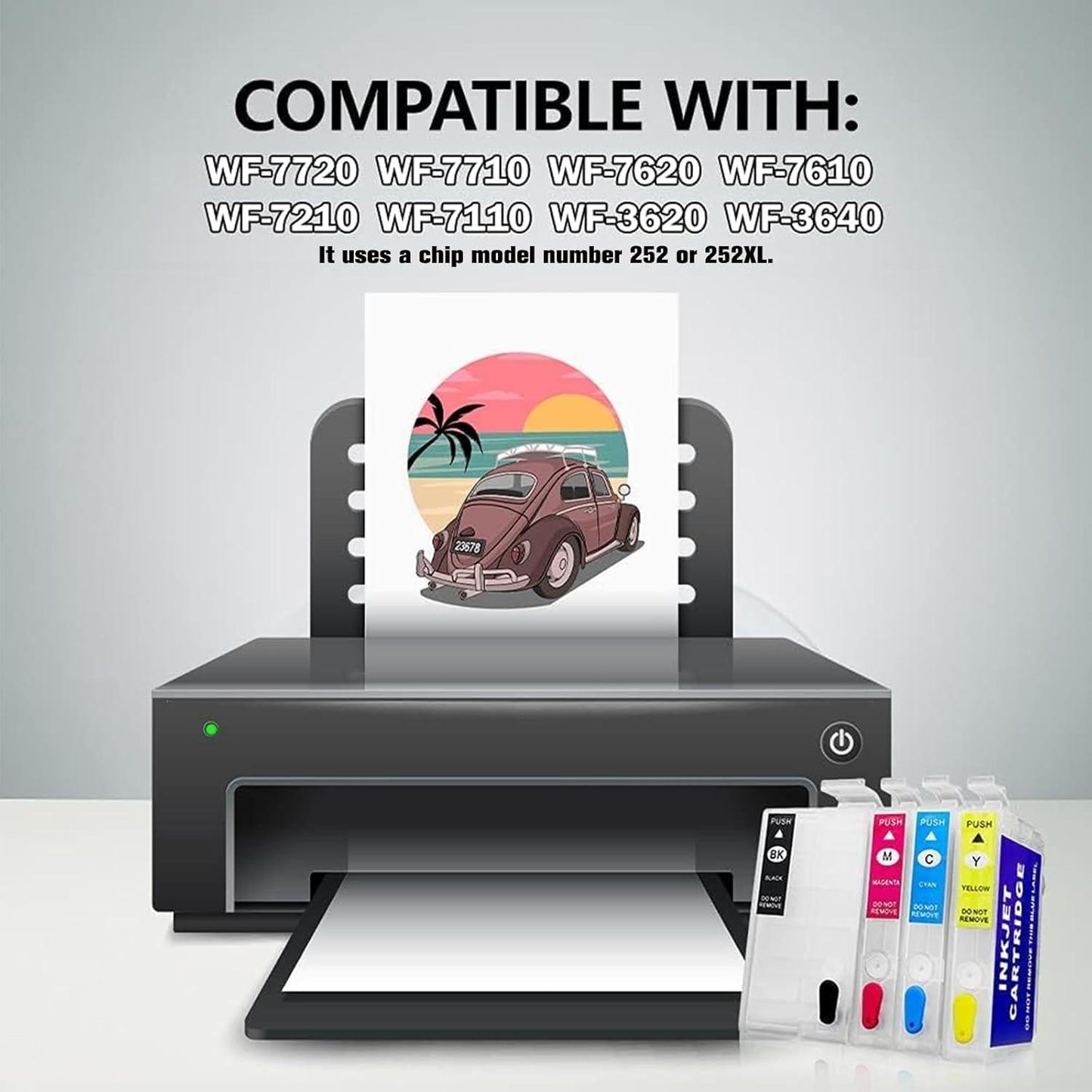 Sublimation Empty Ink Cartridges - 50ml Black, 20ml Color - Compatible with WF-3620/WF-3640/WF-7610/WF-7620/WF-7710/WF-7720/WF-7210 (NA) -Smooth Ink Supply, Easy to Instal.