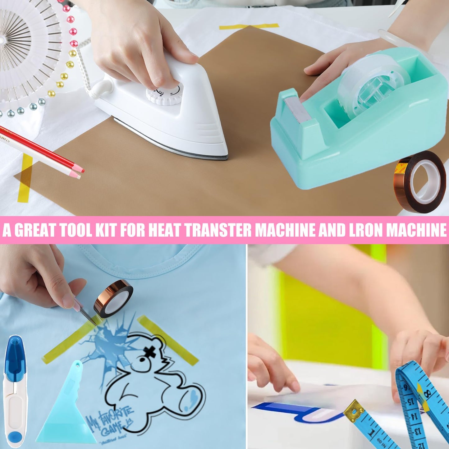 XEUZK Sublimation Shirts Tool Kits with 8 T Shirt rulers, 3Pack Teflon Sheet for Heat Press 12 x 16in, Heat Resistant Gloves with Silicone Bumps, 2 Rolls Heat Resistant Tape, 2Pcs Sublimation Pencil.
