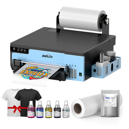 EXPLUX A4 DTF Printer with XP600 Anti-Clogging Printhead, 200% High-Speed Printing, Built-in White Stirring System for DIY T-Shirts & All Textiles, 2-Year Ink Included (A4, Printer+Oven).