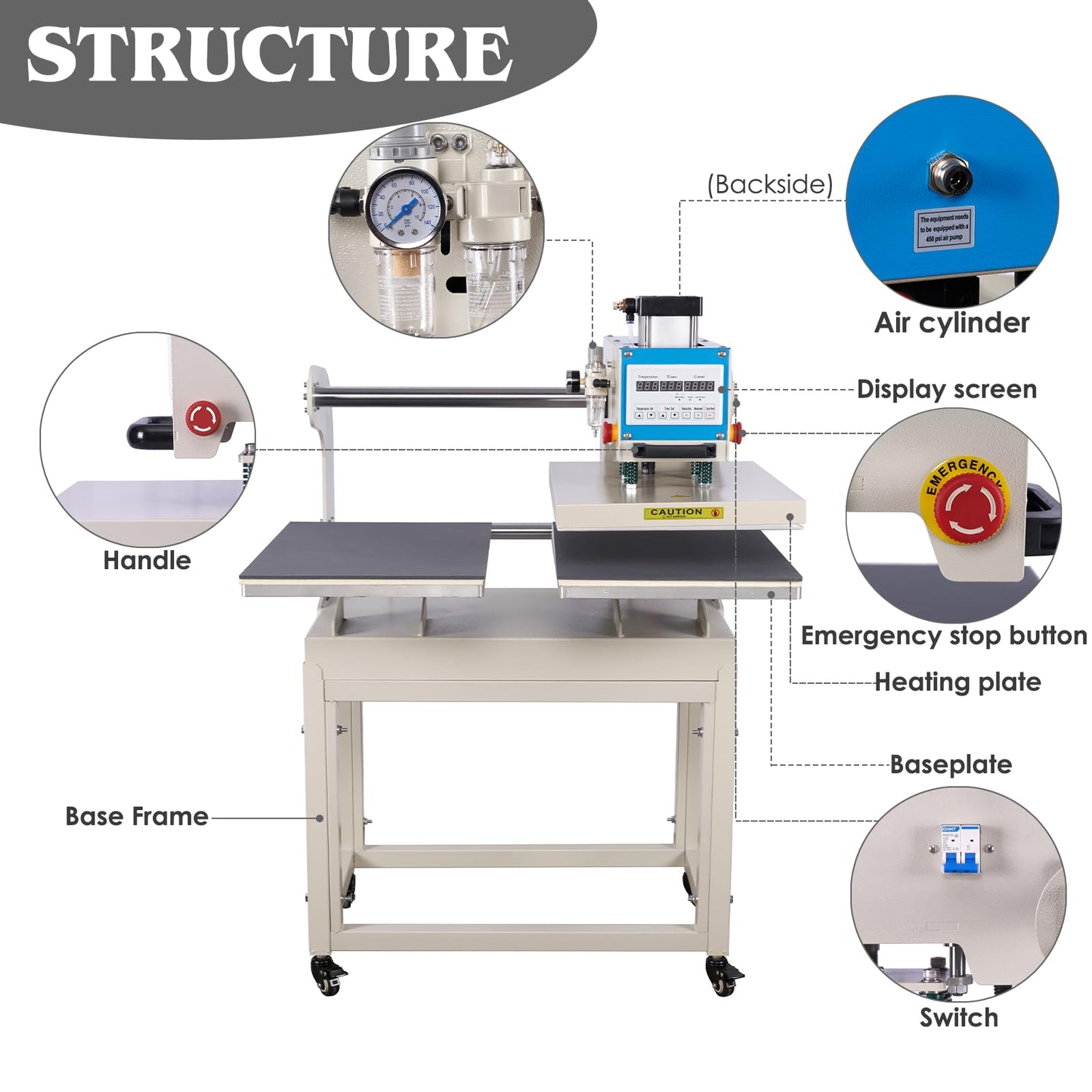 32x40 Inch Heat Press, 220V 8000W High Pressure Clamshell Heat Press Machine for Business, Large Professional Digital Control Heat Transfer Machine for Sublimation, Sliding Base Design