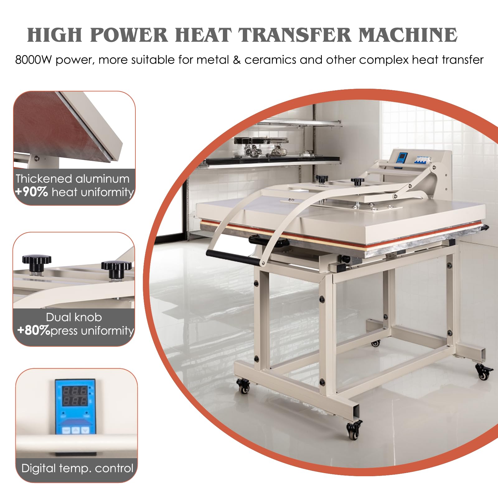 32x40 Inch Heat Press, 220V 8000W High Pressure Clamshell Heat Press Machine for Business, Large Professional Digital Control Heat Transfer Machine for Sublimation, Sliding Base Design.