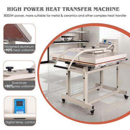 32x40 Inch Heat Press, 220V 8000W High Pressure Clamshell Heat Press Machine for Business, Large Professional Digital Control Heat Transfer Machine for Sublimation, Sliding Base Design.