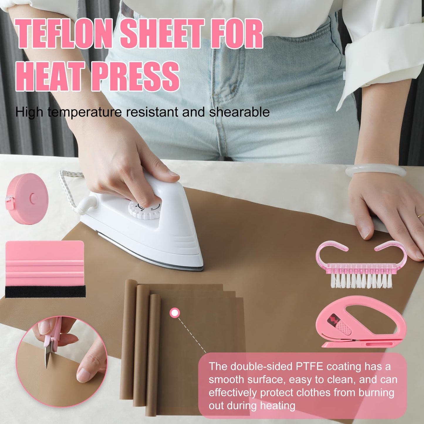 XEUZK Sublimation Shirts Tool Kits with 8 T Shirt rulers, 3Pack Teflon Sheet for Heat Press 12 x 16in, Heat Resistant Gloves with Silicone Bumps, 2 Rolls Heat Resistant Tape, 2Pcs Sublimation Pencil.