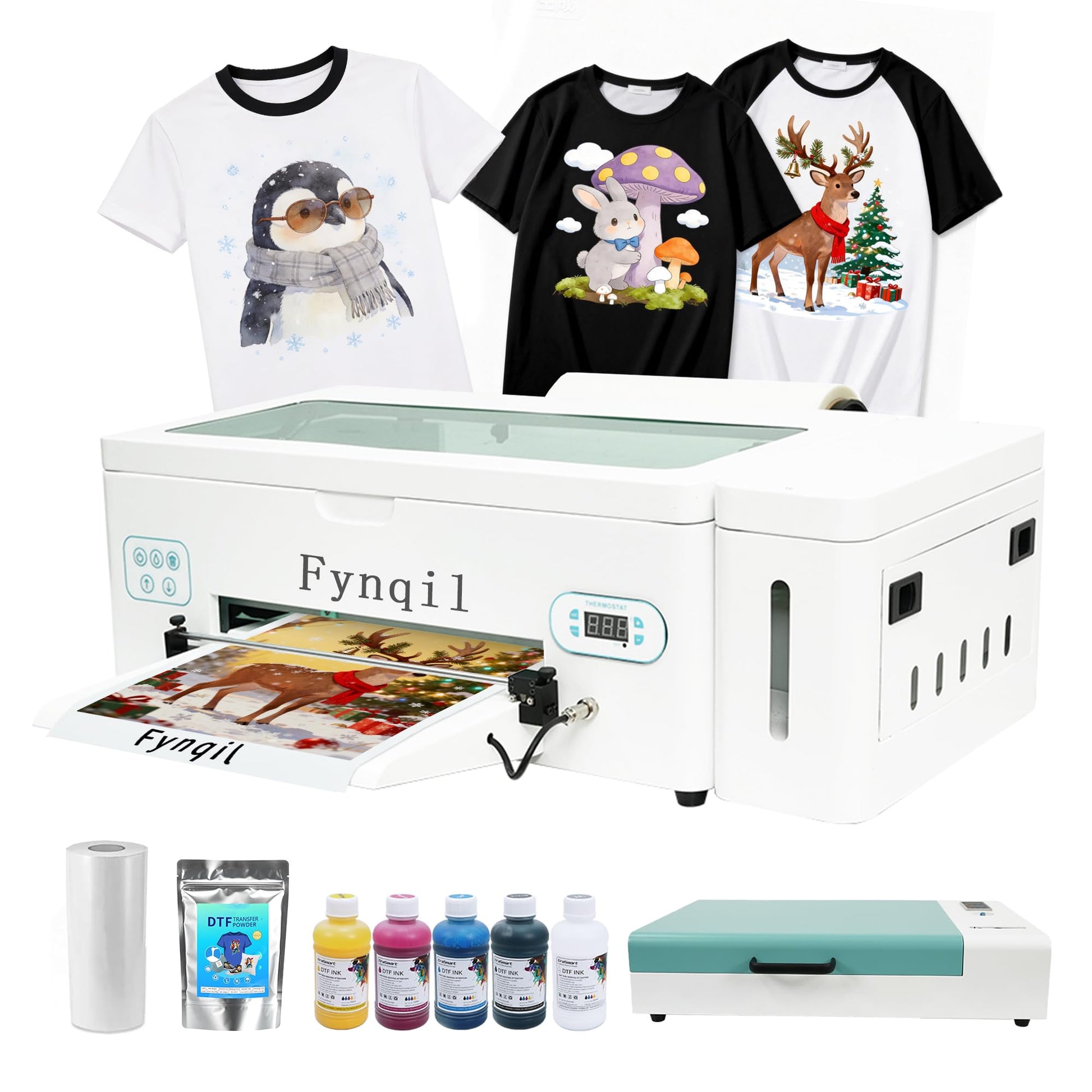 A3 L1800 DTF Printer Bundle with Cutter, A3 High-Speed Pink Apparel Transfer Printing Machine with White Ink Circulation Includes Oven,Consumable Software (Remote Installation).