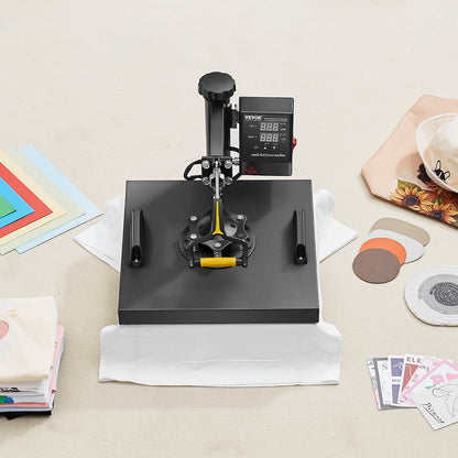 VEVOR 2 in 1 Heat Press Machine for T Shirts and Hats, 15x15 Inch Professional Swing Away Digital Tshirt Press Machine for Sublimation, Vinyl, Heat Transfer Projects.