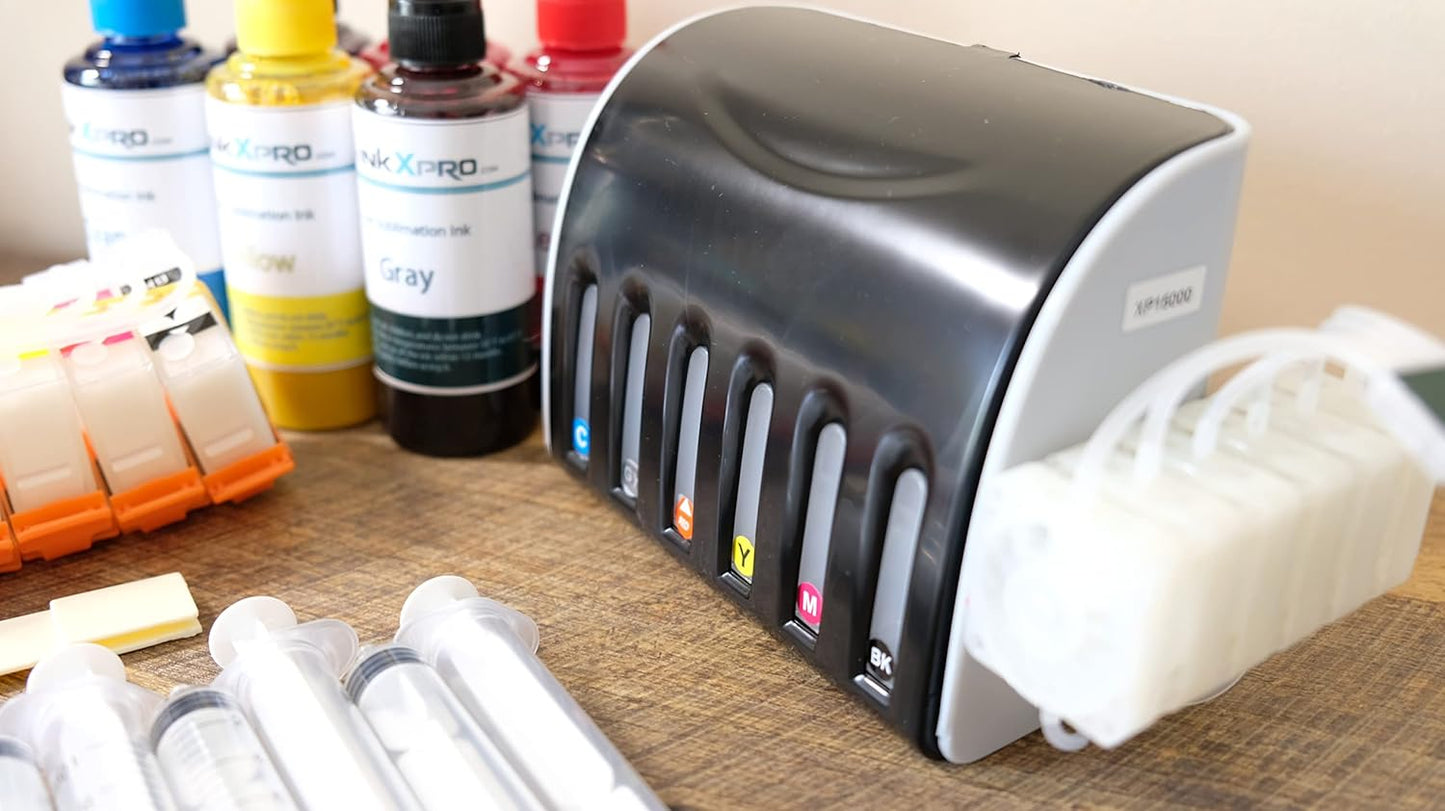 INKXPRO 312XL Empty Ink System CISS Refillable Cartridge Kit with Ink Flow Control Damper for Chipless Firmware Installed EPSON XP-15000 Printer.