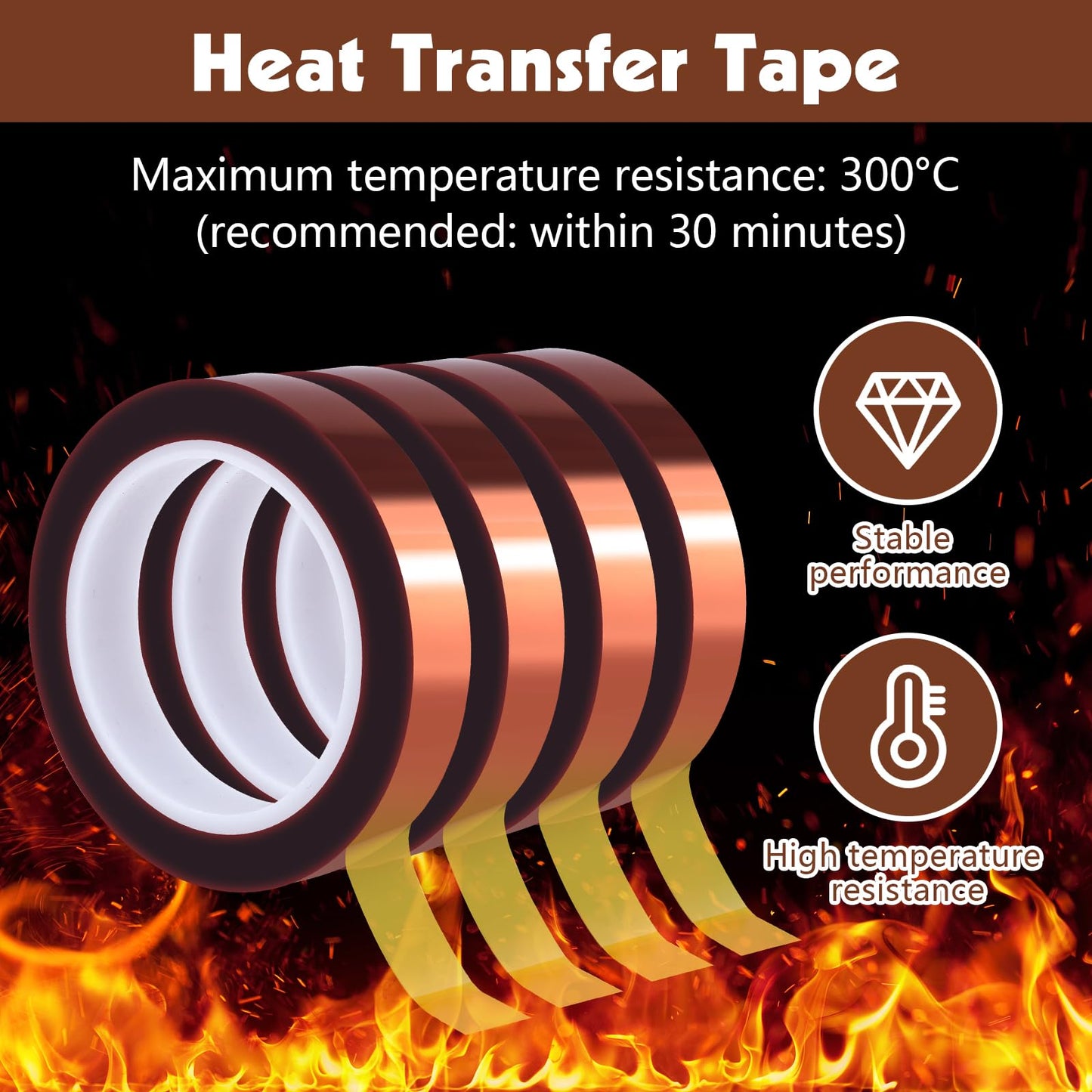 6 Rolls Heat Resistant Tape, 10mm x 49Ft (15m) High Temperature Resistant Transfer Tape for Heat Press Sublimation Welding Electronic Equipment Printing, No Residue.
