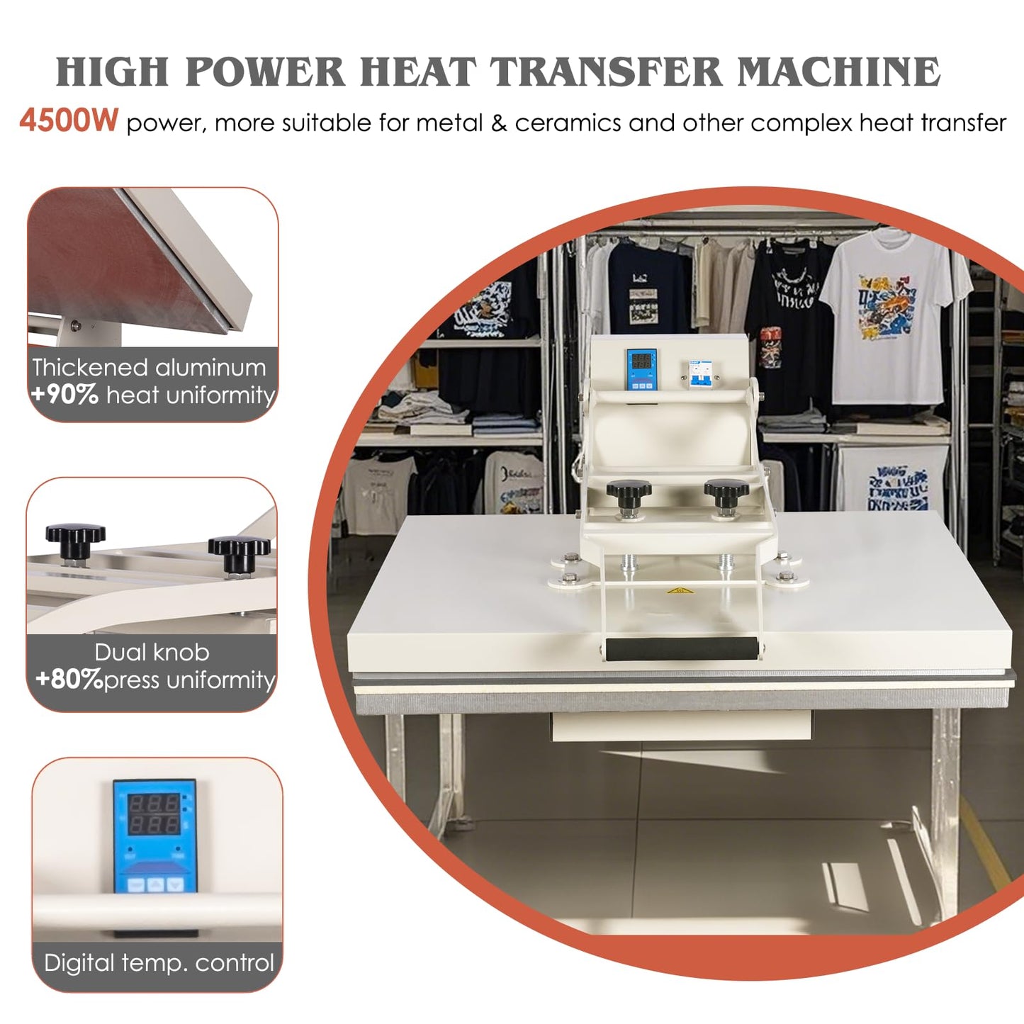 32x40 Inch Heat Press, 220V 8000W High Pressure Clamshell Heat Press Machine for Business, Large Professional Digital Control Heat Transfer Machine for Sublimation, Sliding Base Design