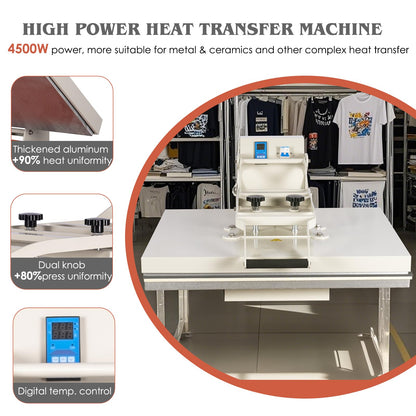 32x40 Inch Heat Press, 220V 8000W High Pressure Clamshell Heat Press Machine for Business, Large Professional Digital Control Heat Transfer Machine for Sublimation, Sliding Base Design