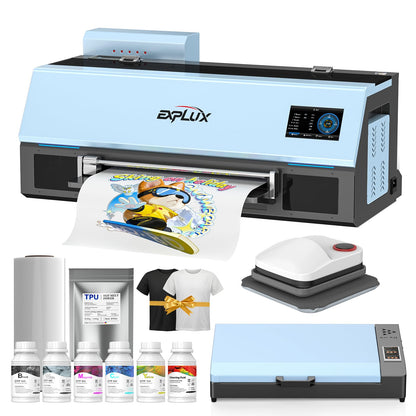 EXPLUX A4 DTF Printer with XP600 Anti-Clogging Printhead, 200% High-Speed Printing, Built-in White Stirring System for DIY T-Shirts & All Textiles, 2-Year Ink Included (A4, Printer+Oven).