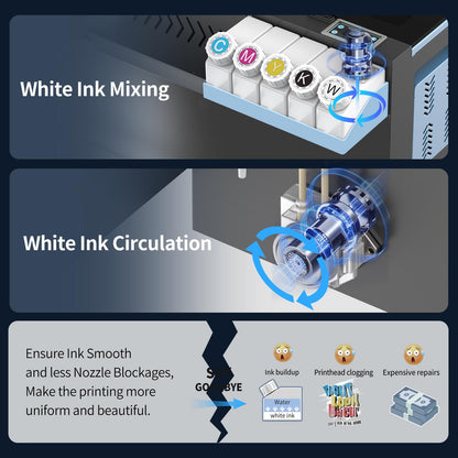 DSV A3 XP600 DTF Printer with Shaker & Air Purifier, 2X Faster Than L1800, 4.5" LED Touch Screen, White Ink Circulation & Auto-Cleaning, 24/7 Auto-Maintenance, 2-Year Free Ink for T-Shirt Printing