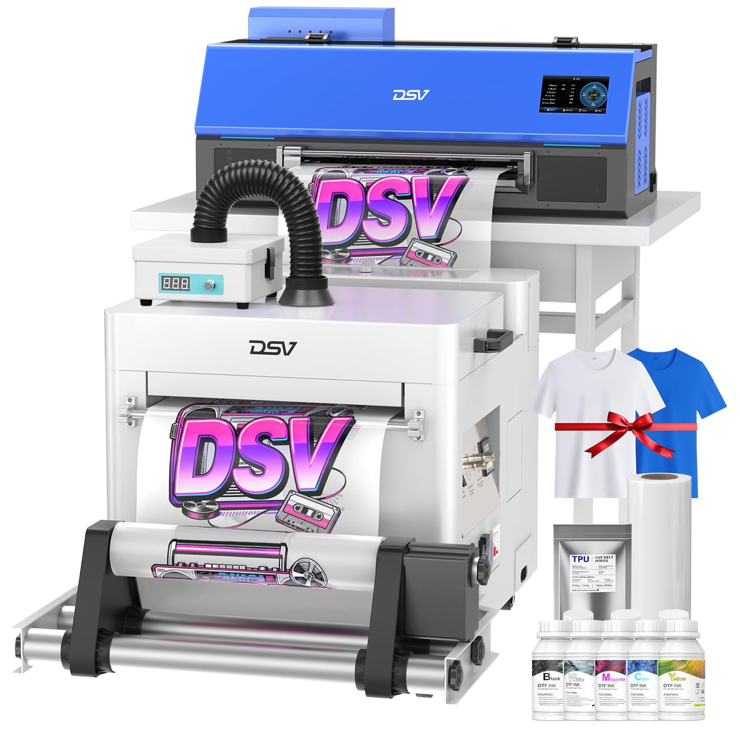 DSV A3 XP600 DTF Printer with Shaker & Air Purifier, 2X Faster Than L1800, 4.5" LED Touch Screen, White Ink Circulation & Auto-Cleaning, 24/7 Auto-Maintenance, 2-Year Free Ink for T-Shirt Printing.
