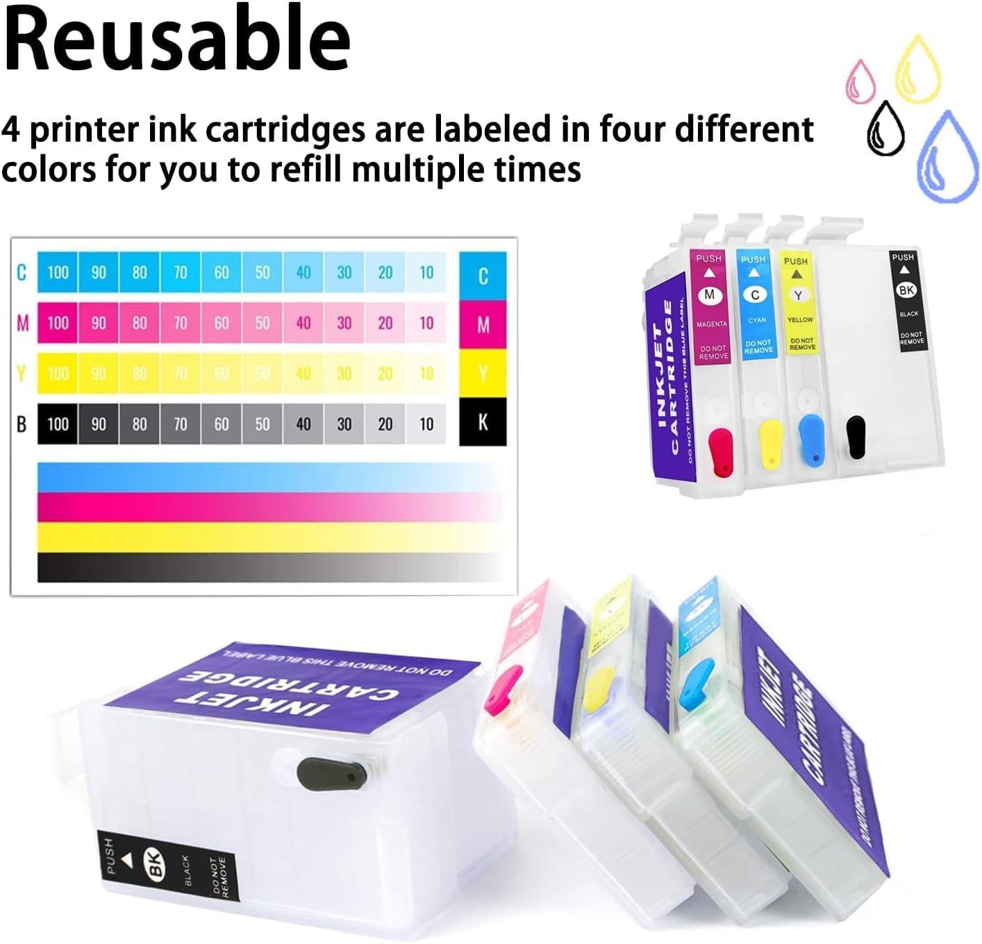 Sublimation Ink Refill Bottles for WF-7720 WF-7710 WF-7620 WF-7610 WF-7210 WF-7110 WF-3620 WF-3640 Sublimation Ink Cartridges 4 Pack (Black, Yellow, Cyan, Magenta).
