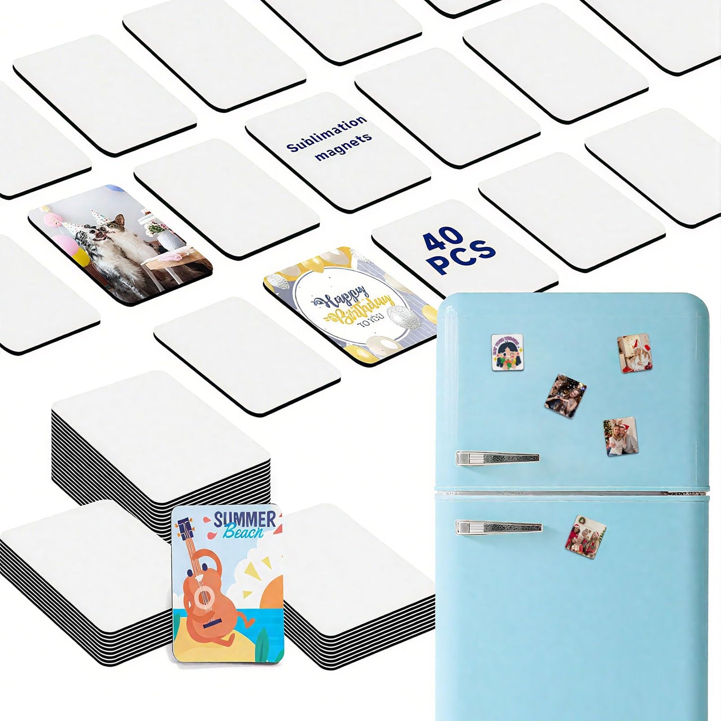 40Pcs Sublimation Picture Magnet Blanks Personalized Square Magnets for Refrigerator Custom Magnets Sublimation Blanks Products DIY Craft Gifts for Kitchen Office Decorative.