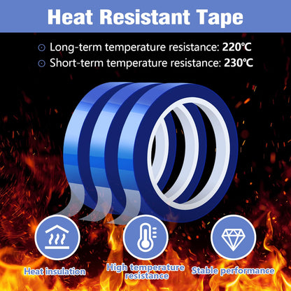 Heat Tape for Sublimation, 10 Rolls Sublimation Heat Resistant Tape, 10mm × 30m (98ft) Heat Transfer Tape Sublimation Heat Tape for Press Electronic Soldering Insulation, No Residue.