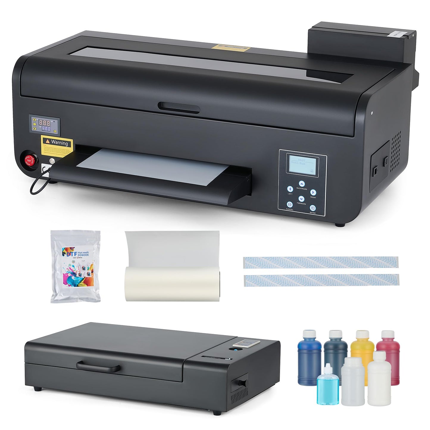 CREWORKS XP600 A3 DTF Printer, Transfer Printing Machine with White Ink Circulation & Stirring System, Auto Cleaning DTF Transfer Printer, T-Shirt Direct to Film with Oven Film Roll & Inks.