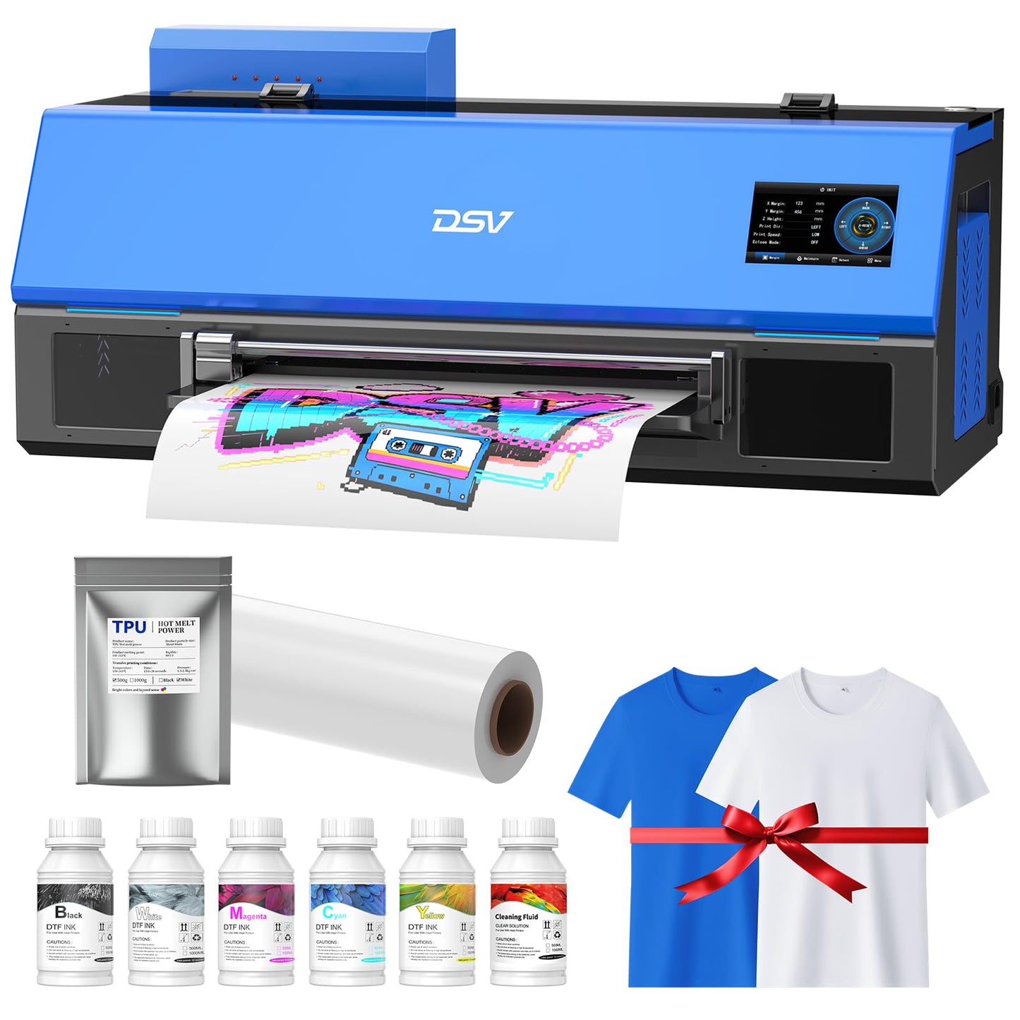 DSV A3 XP600 DTF Printer with Shaker & Air Purifier, 2X Faster Than L1800, 4.5" LED Touch Screen, White Ink Circulation & Auto-Cleaning, 24/7 Auto-Maintenance, 2-Year Free Ink for T-Shirt Printing.