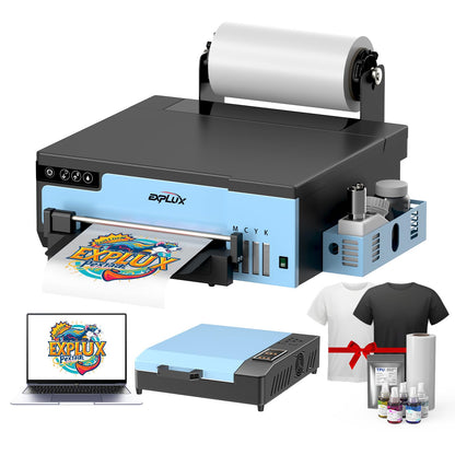 EXPLUX A4 DTF Printer with XP600 Anti-Clogging Printhead, 200% High-Speed Printing, Built-in White Stirring System for DIY T-Shirts & All Textiles, 2-Year Ink Included (A4, Printer+Oven).