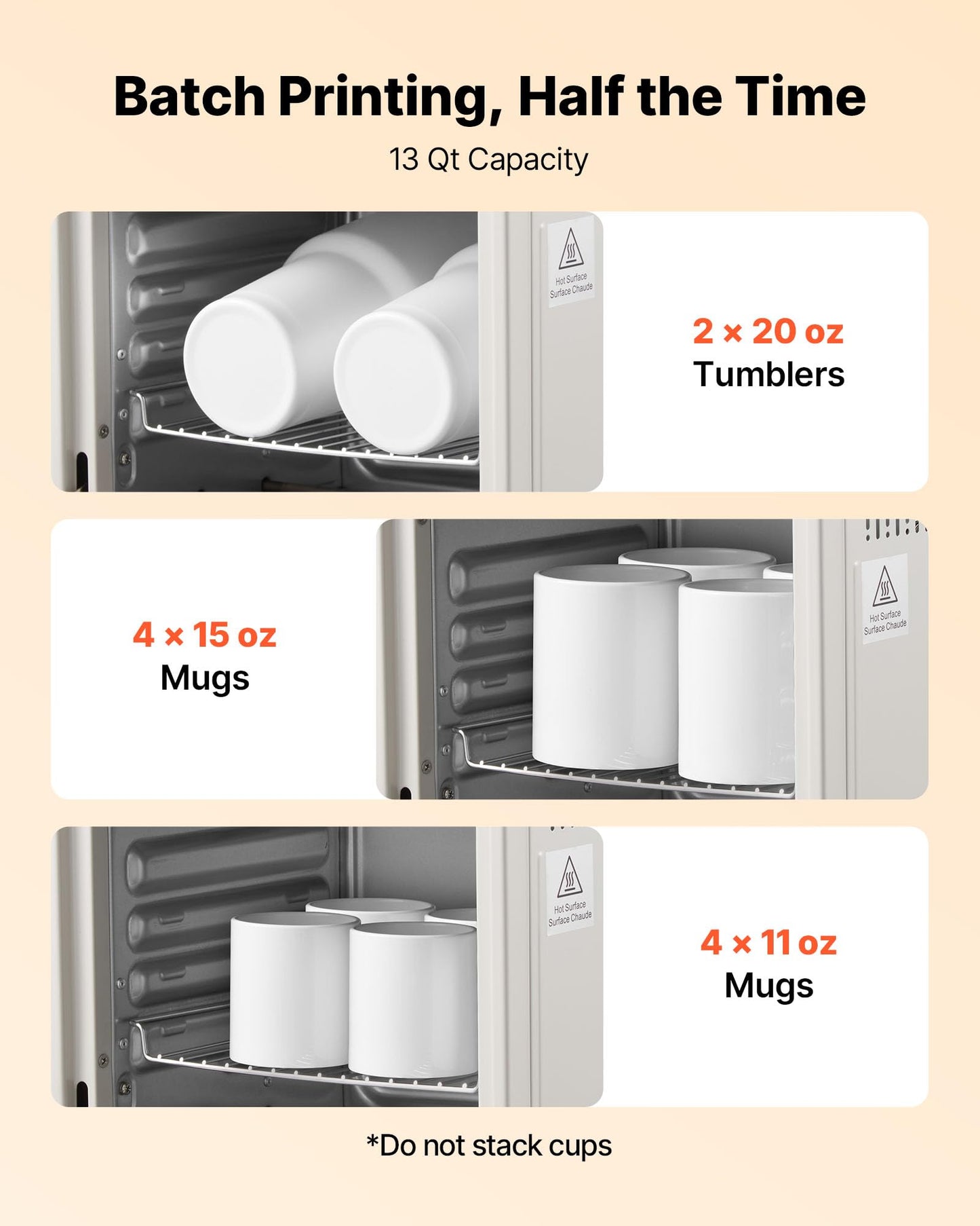 VEVOR Sublimation Oven Machine, 26 Qt, Fits 40oz Tumblers, with 1 Heat Air Gun, 50 Shrink Films, 1 Tape and 2 Heat Gloves, 360° Turbo Convection for Sublimation Blank Tumblers, Mugs, Bowls, Off-White.