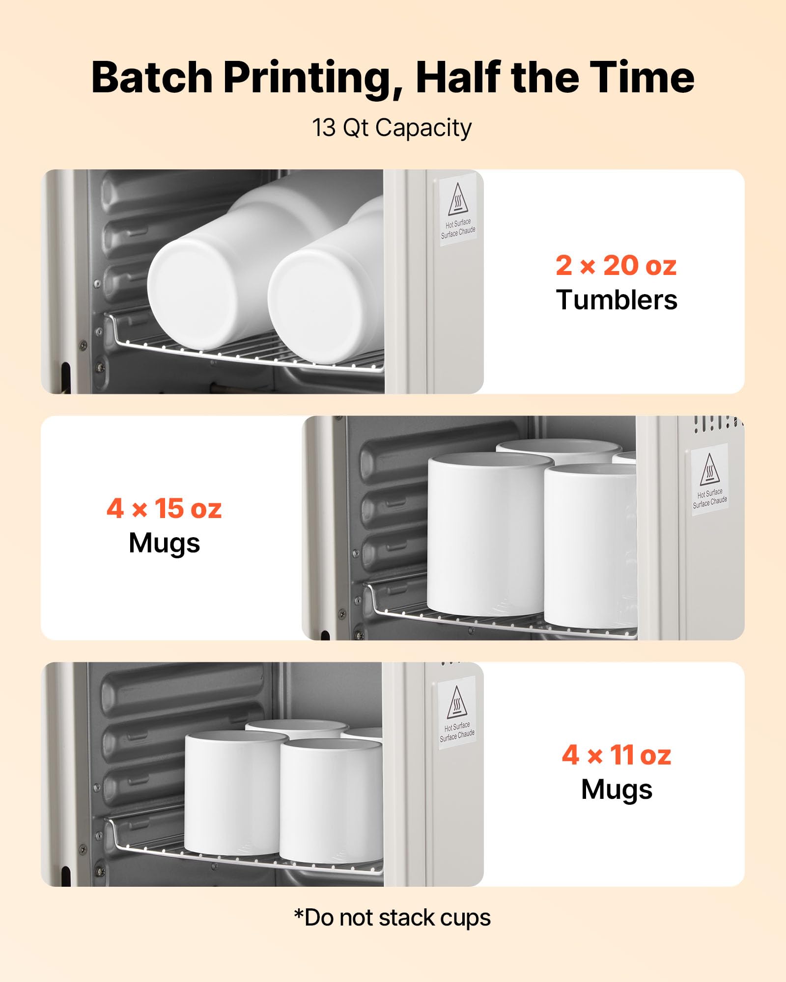 VEVOR Sublimation Oven Machine, 26 Qt, Fits 40oz Tumblers, with 1 Heat Air Gun, 50 Shrink Films, 1 Tape and 2 Heat Gloves, 360° Turbo Convection for Sublimation Blank Tumblers, Mugs, Bowls, Off-White.