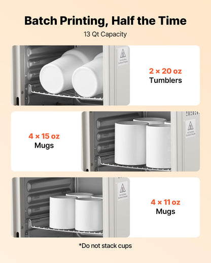VEVOR Sublimation Oven Machine, 26 Qt, Fits 40oz Tumblers, with 1 Heat Air Gun, 50 Shrink Films, 1 Tape and 2 Heat Gloves, 360° Turbo Convection for Sublimation Blank Tumblers, Mugs, Bowls, Off-White.
