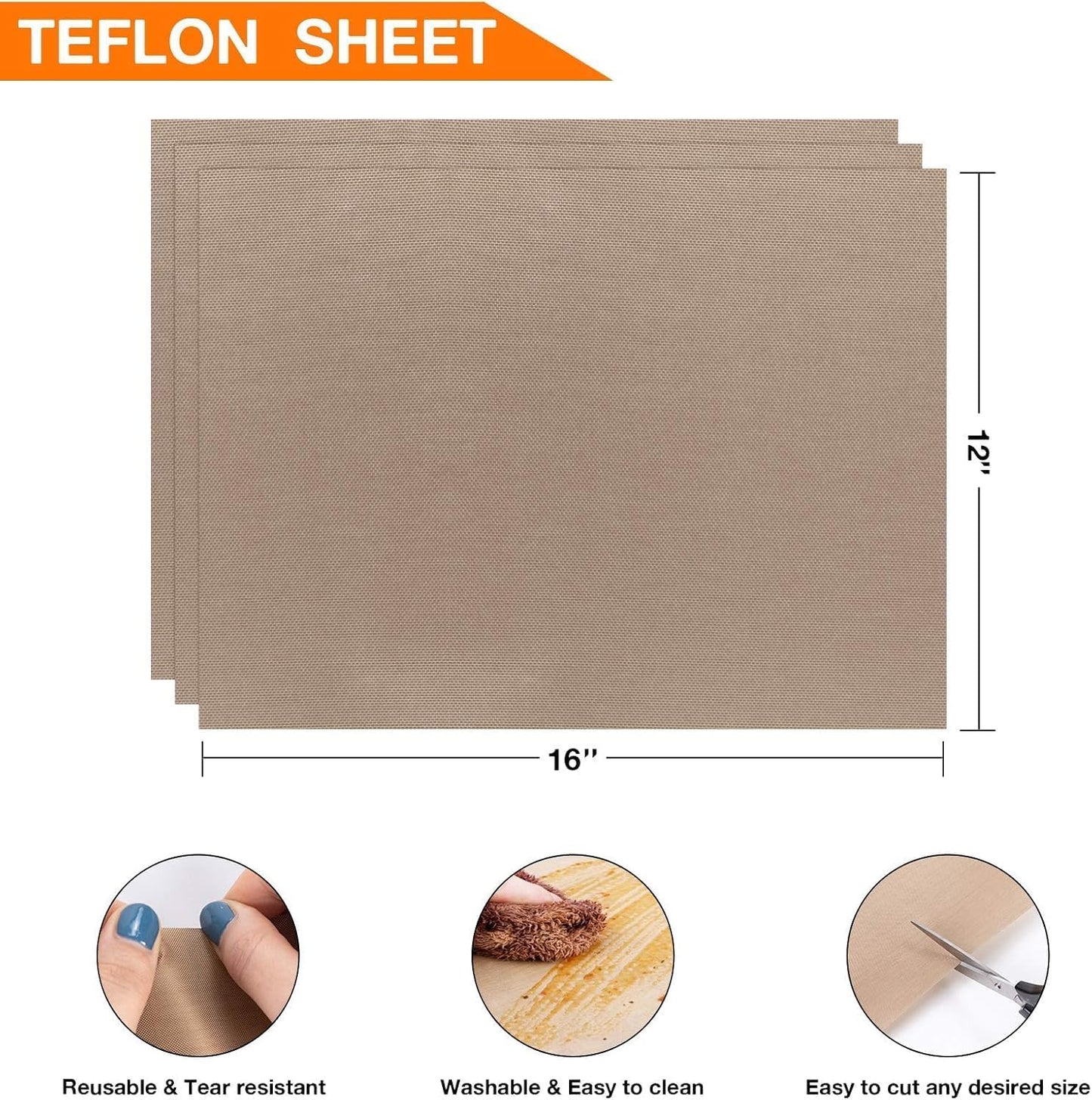 3 Pack PTFE Teflon Sheet for Heat Press Transfer Sheet Non Stick 16 x 20 Heat Transfer Paper Reusable Heat Resistant Craft Mat.