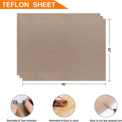3 Pack PTFE Teflon Sheet for Heat Press Transfer Sheet Non Stick 16 x 20 Heat Transfer Paper Reusable Heat Resistant Craft Mat.