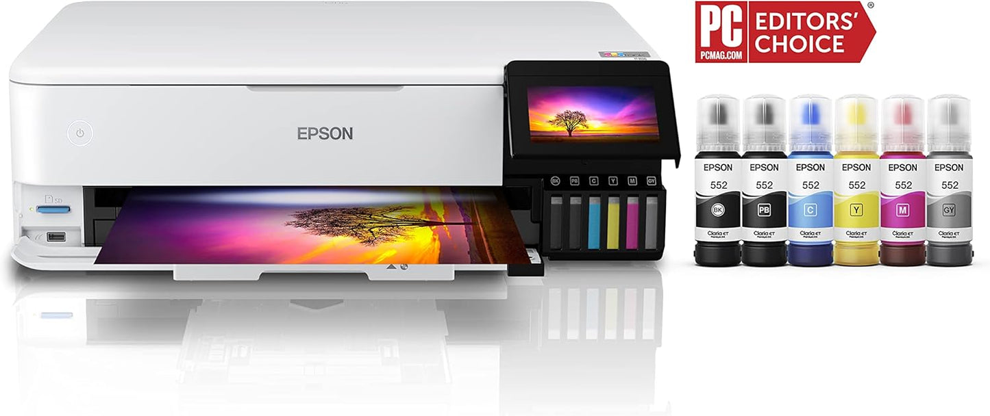 Epson EcoTank Photo ET-8550 Wireless Wide-format Color All-in-One Supertank Printer with Scanner Copier, Ethernet and 4.3-inch Colorfull Touchscreen.