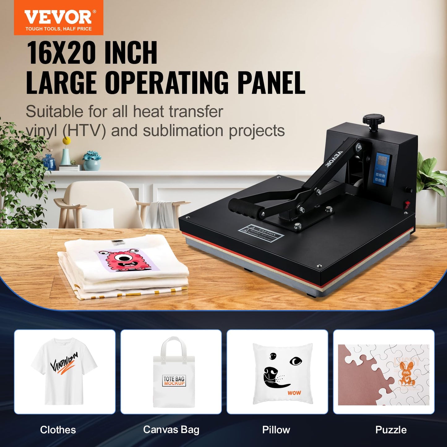 VEVOR Heat Press 16x24, 1700W Power Heat Press Machine, Fast Heating, High Pressure Heat Press Machine for T-Shirt, Digital Industrial Sublimation Printer for Heat Transfer Vinyl, Easy to Use, Black.