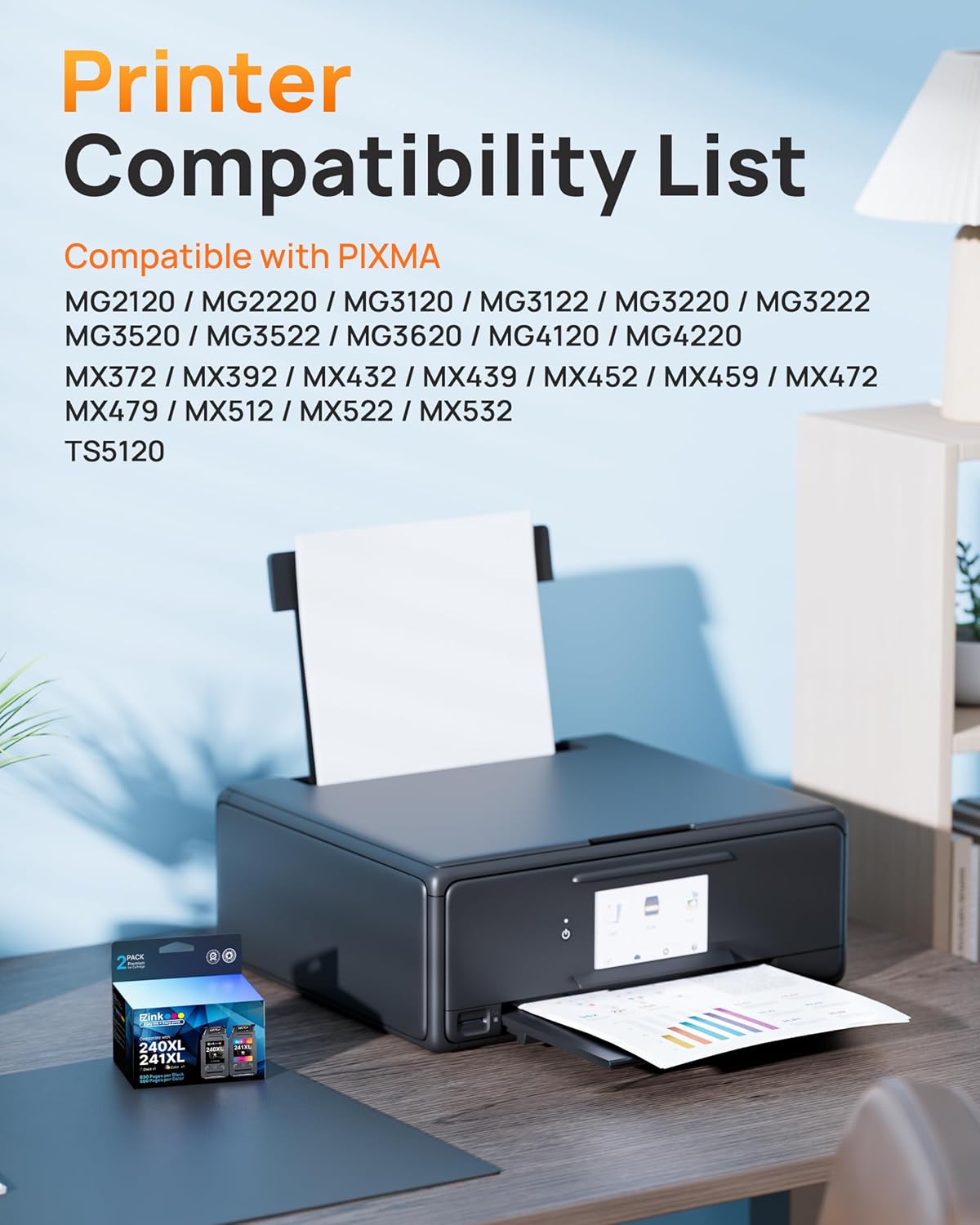 PG-240XL/CL-241XL Ink Cartridge Replacement for Canon 240XL 241XL Combo Pack 240XL 241XL Works with PIXMA TS5120 MG2120 MG3620 MG3520 MG3522 MX452 MX472 MX512 MX532 Printer (1 Black, 1 Tri-Color).
