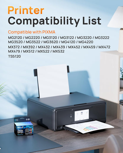 PG-240XL/CL-241XL Ink Cartridge Replacement for Canon 240XL 241XL Combo Pack 240XL 241XL Works with PIXMA TS5120 MG2120 MG3620 MG3520 MG3522 MX452 MX472 MX512 MX532 Printer (1 Black, 1 Tri-Color).