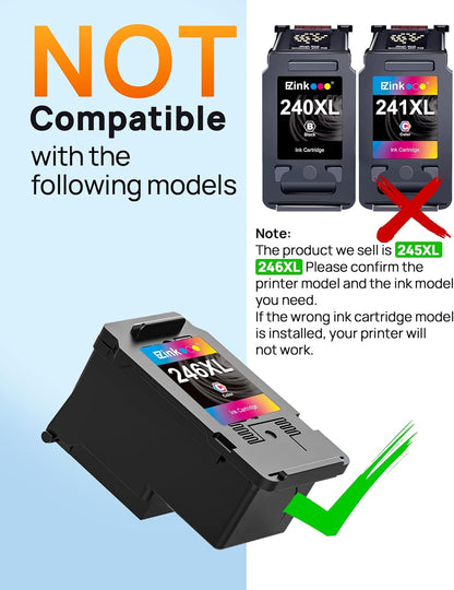 E-Z Ink PG-245 XL/CL-246 XL Ink Value Pack (1Black, 1Color) Replacement for Canon 245XL 246XL Combo Pack for Canon Ink 245 and 246 with Pixma MX490 MG2522 MX492 TR4520 MG3022 MG2520 TS3122 Printer.