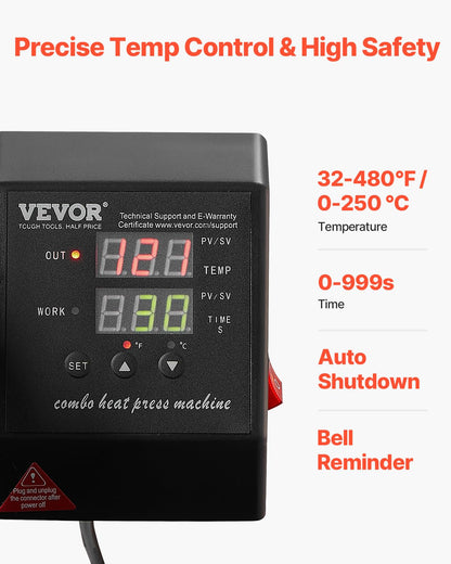 VEVOR 2 in 1 Heat Press Machine for T Shirts and Hats, 15x15 Inch Professional Swing Away Digital Tshirt Press Machine for Sublimation, Vinyl, Heat Transfer Projects.