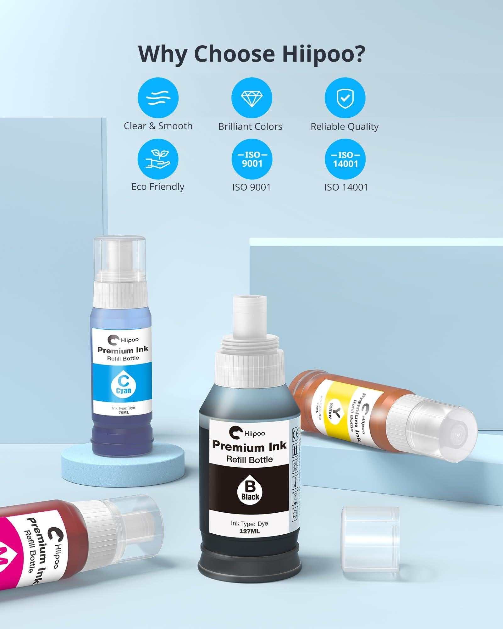 Hiipoo 522 Refill Ink Bottle Replacement for Epson T522 522 (Not for Sublimation) for ET-2750 ET2720 ET-2803 ET-2800 ET-3750 ET-4750 ET-3760 ET-4760 ET-2850 ET-4800 ET-3700 ET-15000 Printer.