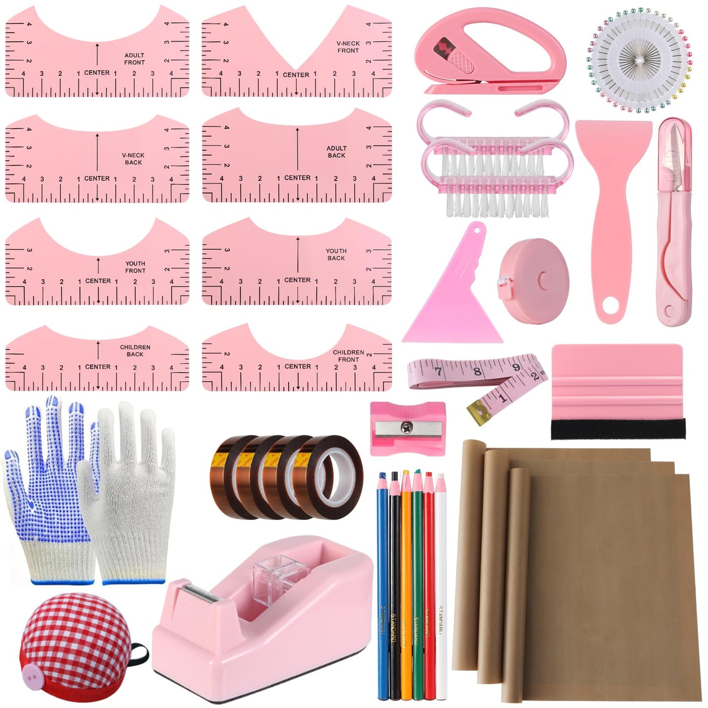 XEUZK Sublimation Shirts Tool Kits with 8 T Shirt rulers, 3Pack Teflon Sheet for Heat Press 12 x 16in, Heat Resistant Gloves with Silicone Bumps, 2 Rolls Heat Resistant Tape, 2Pcs Sublimation Pencil.