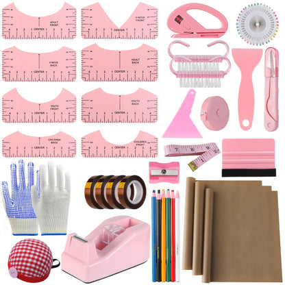 XEUZK Sublimation Shirts Tool Kits with 8 T Shirt rulers, 3Pack Teflon Sheet for Heat Press 12 x 16in, Heat Resistant Gloves with Silicone Bumps, 2 Rolls Heat Resistant Tape, 2Pcs Sublimation Pencil.