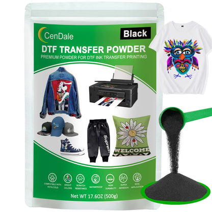 CenDale DTF Powder Kit, Includes Fine Medium, White Black Digital DTF Transfer Powder for Sublimation, Compatible with DTF and DTG Printers, DTF PreTreat Powder for All Fabric Jeans Cotton T-Shirt.