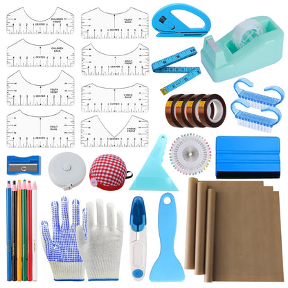 XEUZK Sublimation Shirts Tool Kits with 8 T Shirt rulers, 3Pack Teflon Sheet for Heat Press 12 x 16in, Heat Resistant Gloves with Silicone Bumps, 2 Rolls Heat Resistant Tape, 2Pcs Sublimation Pencil.