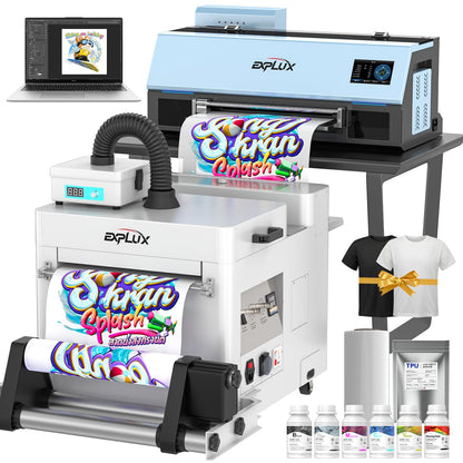 EXPLUX A4 DTF Printer with XP600 Anti-Clogging Printhead, 200% High-Speed Printing, Built-in White Stirring System for DIY T-Shirts & All Textiles, 2-Year Ink Included (A4, Printer+Oven).