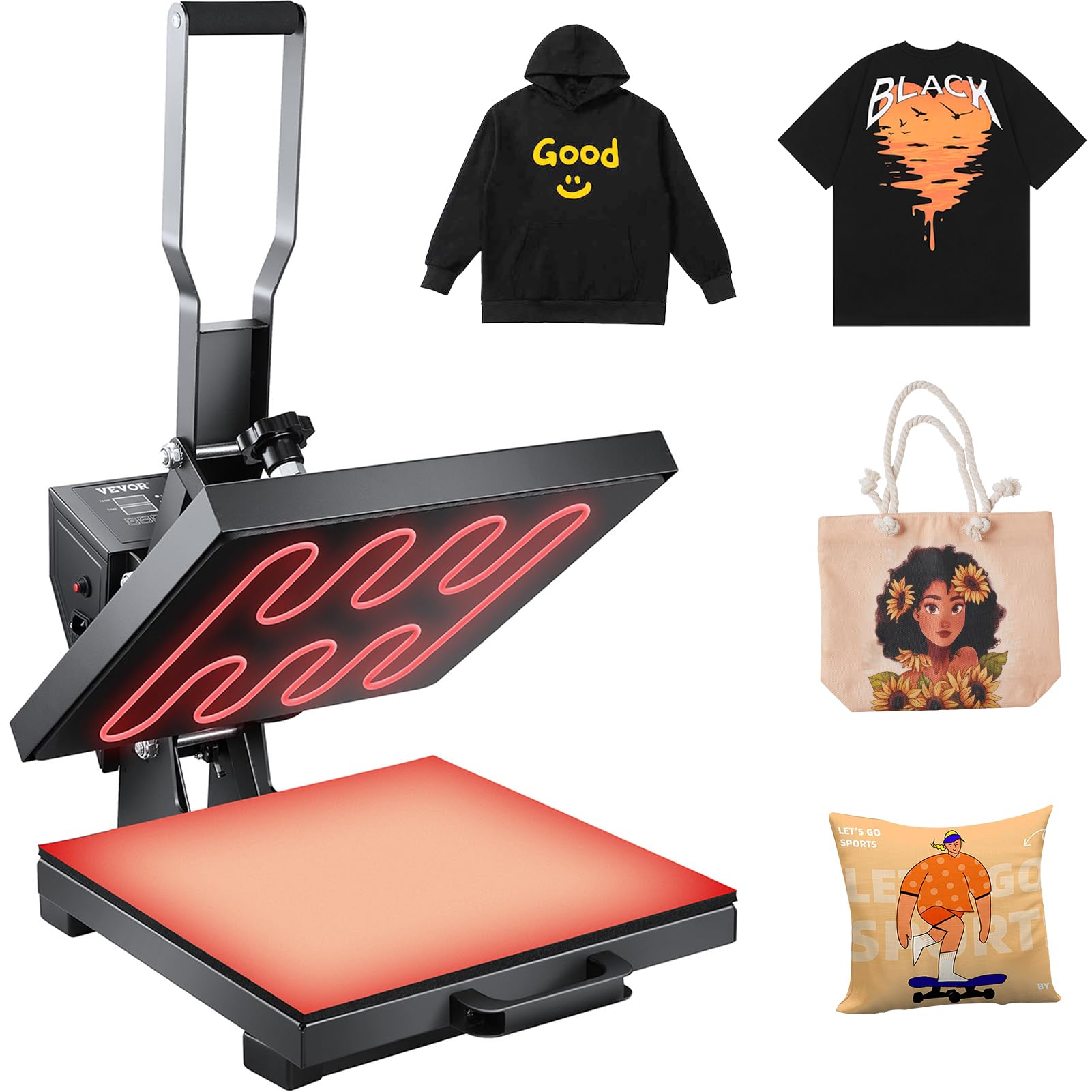 VEVOR 2 in 1 Heat Press Machine for T Shirts and Hats, 15x15 Inch Professional Swing Away Digital Tshirt Press Machine for Sublimation, Vinyl, Heat Transfer Projects.