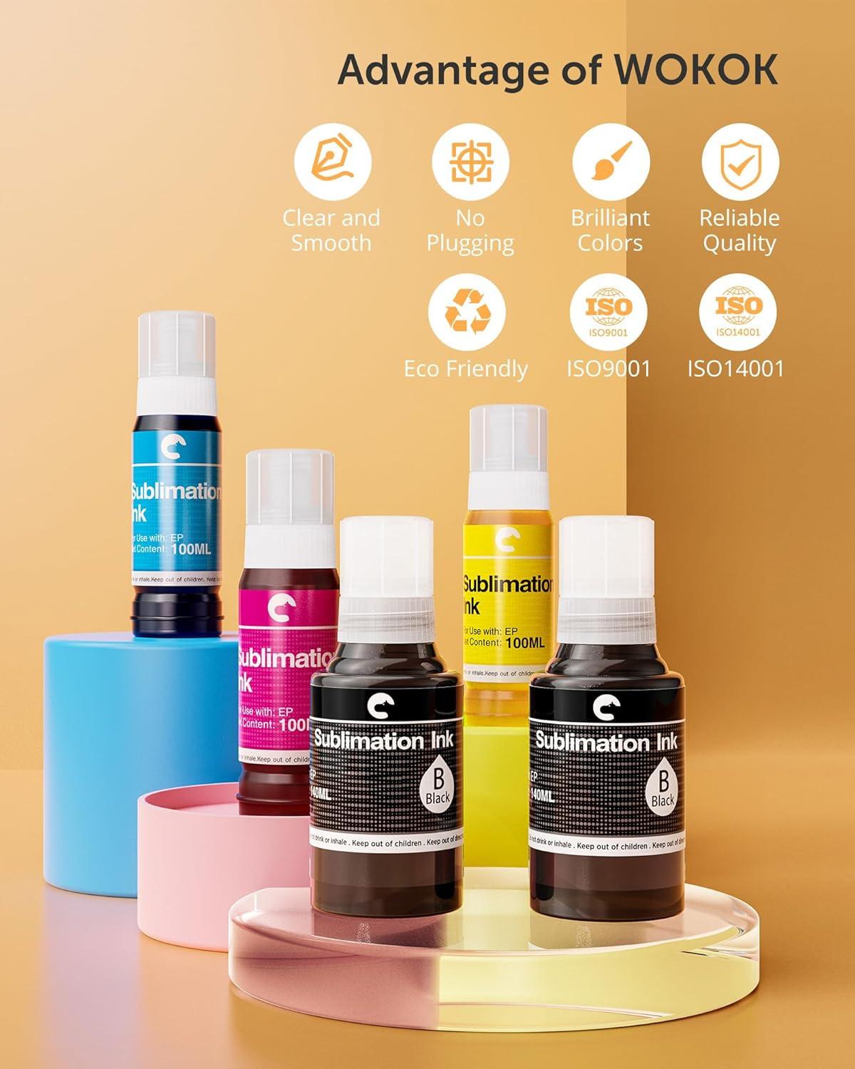 Hiipoo 580ML Sublimation Ink for Supertank Inkjet Printer ET-2400 ET-2720 ET-2760 ET-2800 ET-2803 ET-2850 ET-3760 ET-4800 ET-15000 Heat Press Transfer on T-Shirt (Autofill/ICC-Free/Anti-UV).