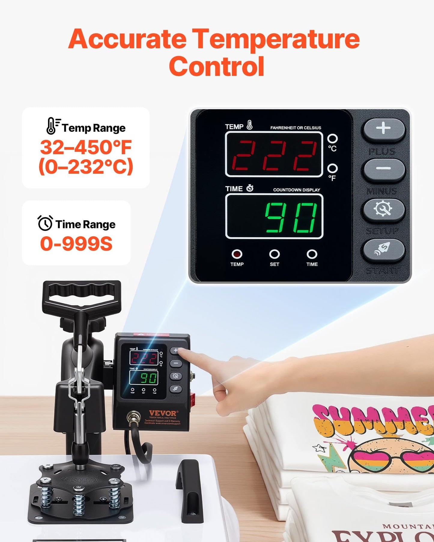 VEVOR Heat Press Machine, 15 x 15 in, 2-in-1 Multifunction, 360° Swing Away, 1200W Double Tube Fast and Even Heating, Digital Precise Control, Sublimation Press Machine for T-Shirts, Hats, Caps.
