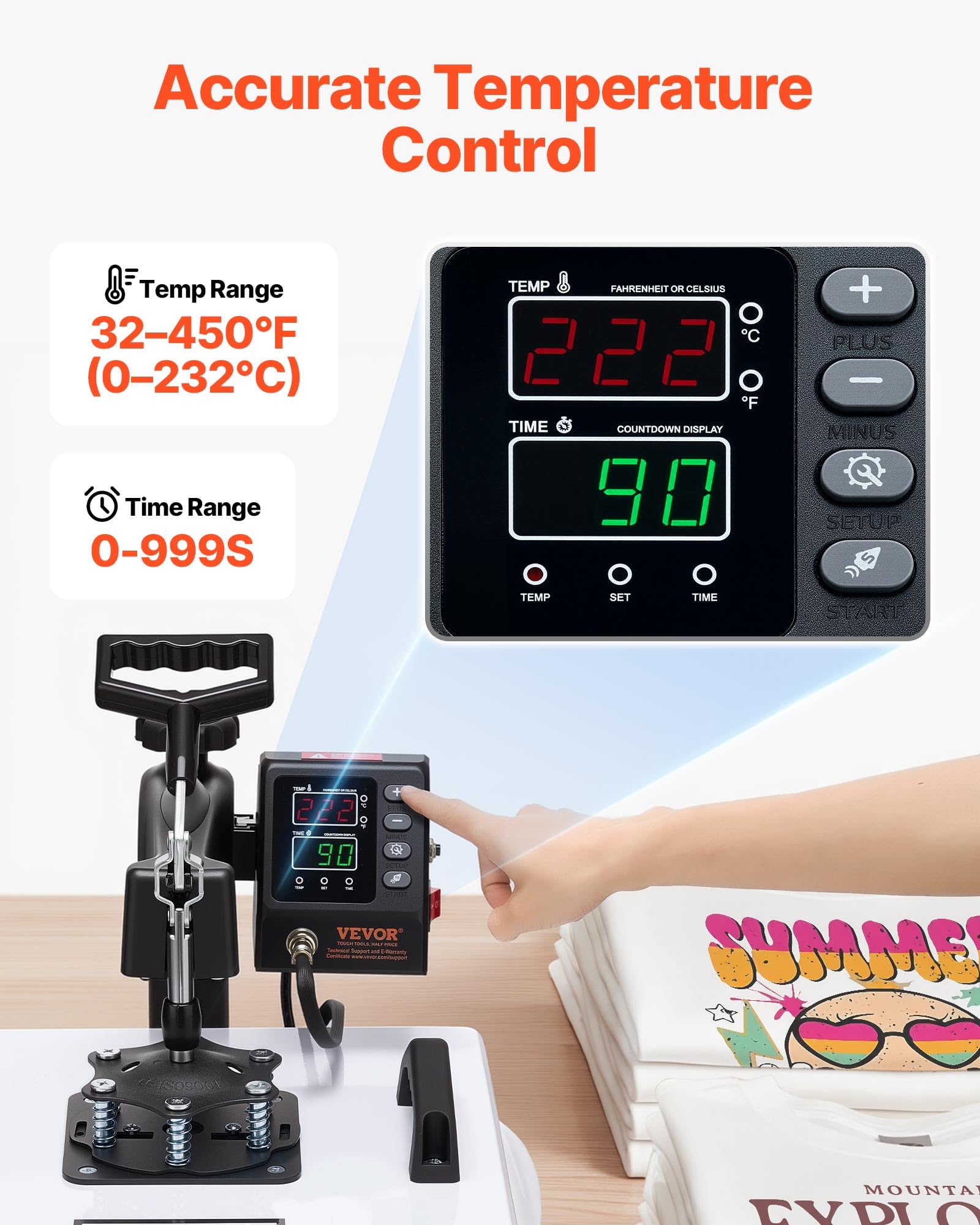 VEVOR Heat Press Machine, 15 x 15 in, 2-in-1 Multifunction, 360° Swing Away, 1200W Double Tube Fast and Even Heating, Digital Precise Control, Sublimation Press Machine for T-Shirts, Hats, Caps.