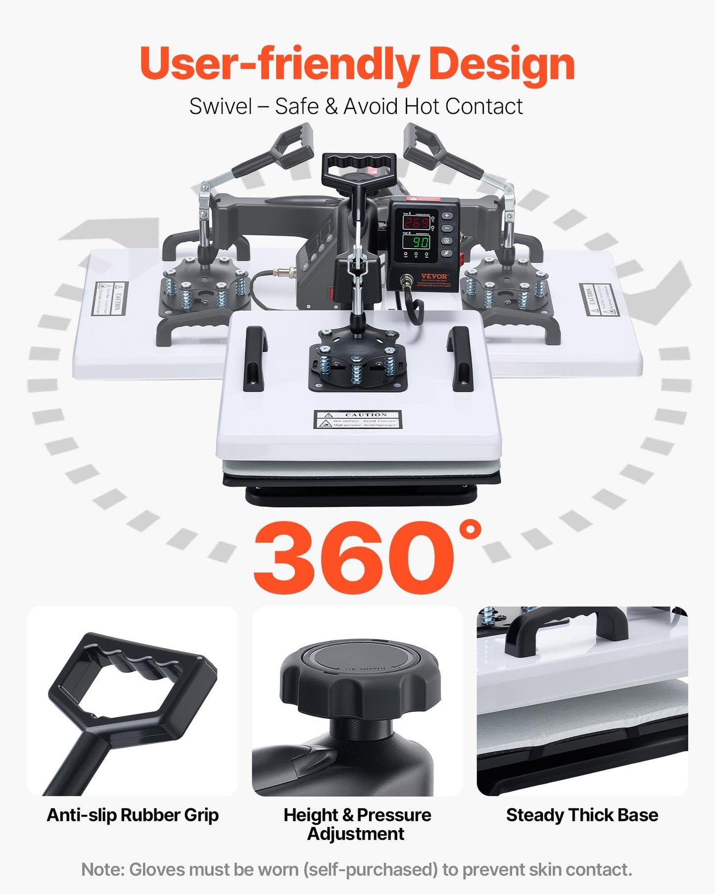 VEVOR Heat Press Machine, 15 x 15 in, 2-in-1 Multifunction, 360° Swing Away, 1200W Double Tube Fast and Even Heating, Digital Precise Control, Sublimation Press Machine for T-Shirts, Hats, Caps.