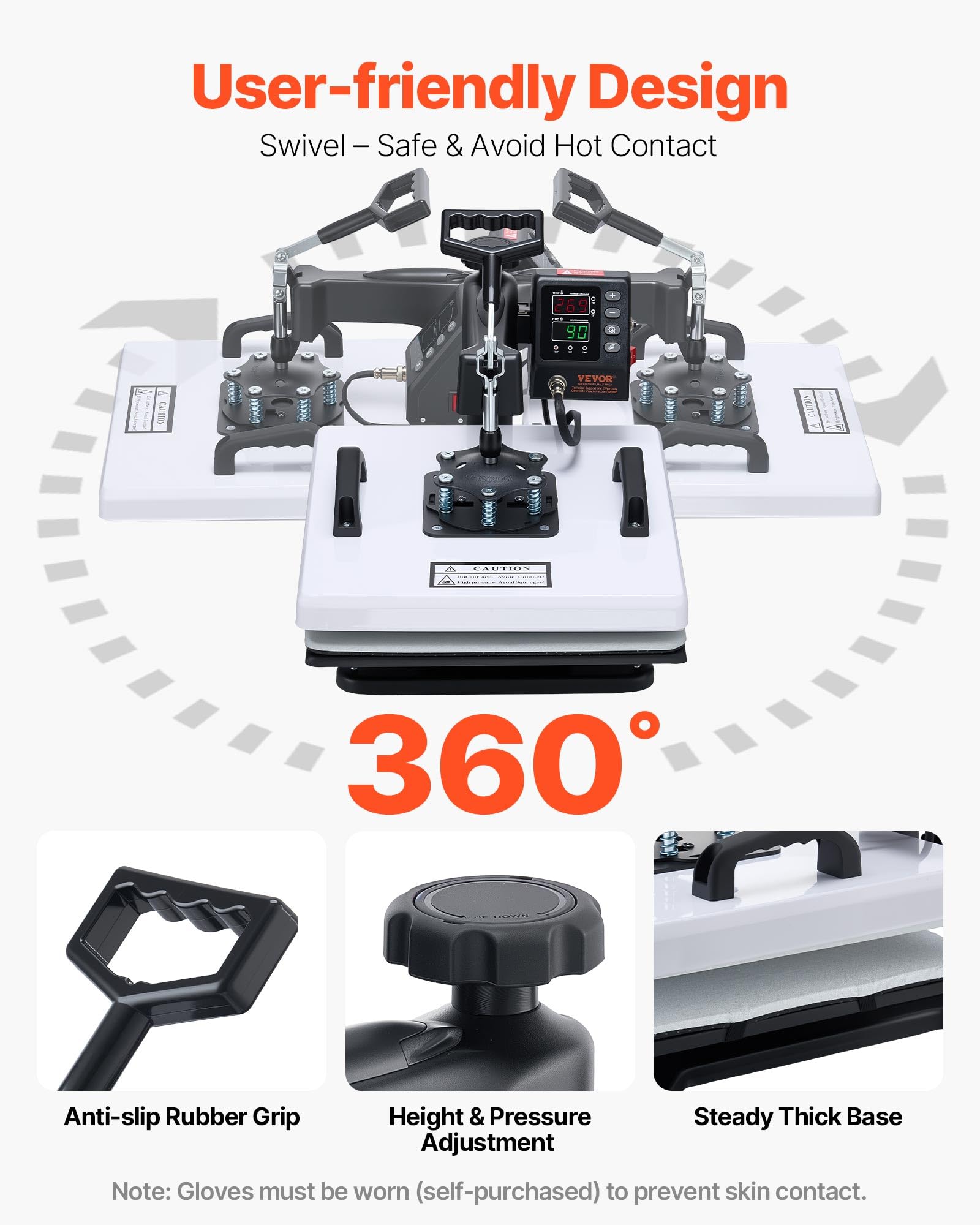 VEVOR Heat Press Machine, 15 x 15 in, 2-in-1 Multifunction, 360° Swing Away, 1200W Double Tube Fast and Even Heating, Digital Precise Control, Sublimation Press Machine for T-Shirts, Hats, Caps.