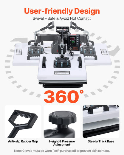 VEVOR Heat Press Machine, 15 x 15 in, 2-in-1 Multifunction, 360° Swing Away, 1200W Double Tube Fast and Even Heating, Digital Precise Control, Sublimation Press Machine for T-Shirts, Hats, Caps.